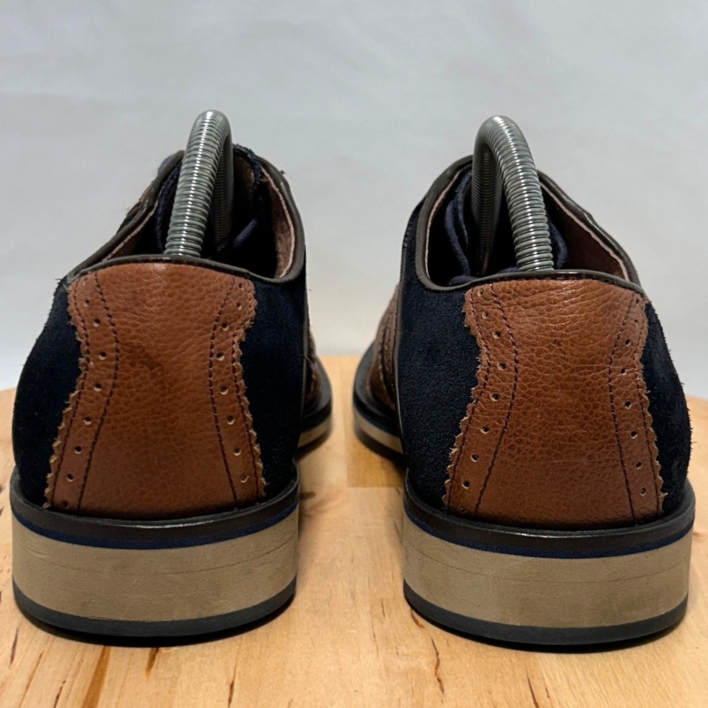 Johnston & Murphy Men's Brown Leather Navy Blue Suede Wingtip Dress Shoes - 9M - Picture 7 of 10
